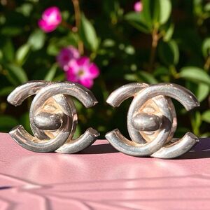CHANEL Silver Turnlock Earrings